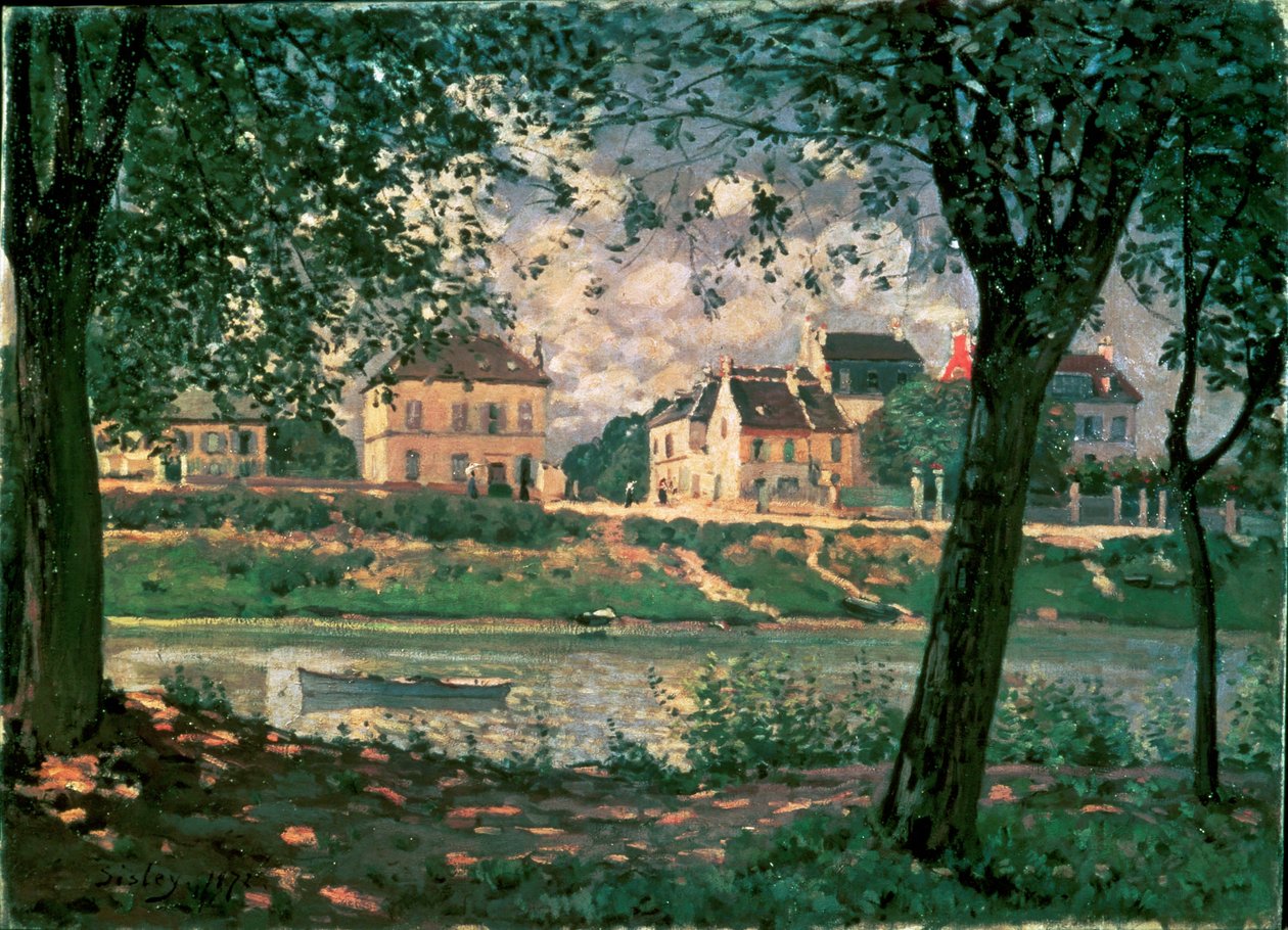 Dorp aan de Seine (schilderij op doek) door Alfred Sisley