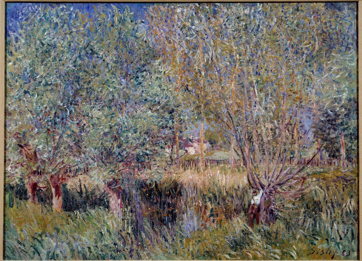Wilgen aan de oevers van de rivier Orvanne. Schilderij door Alfred Sisley (1839-1899) door Alfred Sisley