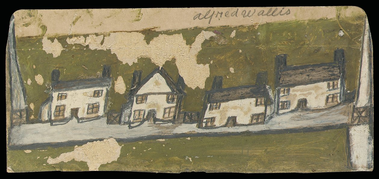 Rij van vier huisjes door Alfred Wallis