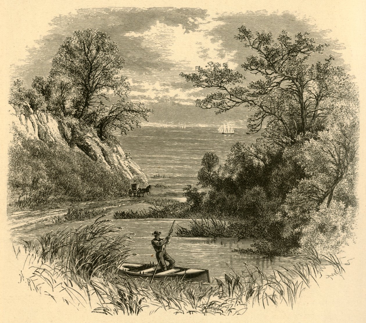 Glimp van Lake Michigan, 1874 door Alfred Rudolph Waud