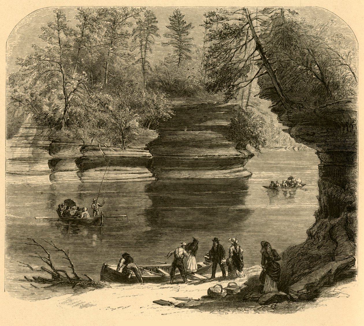 Stoombootrots, Wisconsin River, 1874 door Alfred Rudolph Waud