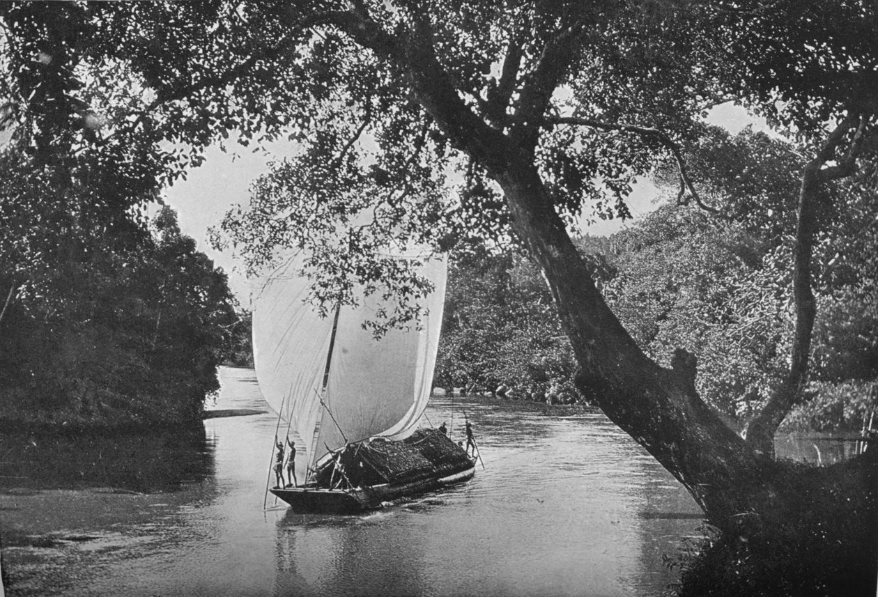 Padda Boot in Volle Zeil, ca. 1890 door Alfred William Amandus Plate