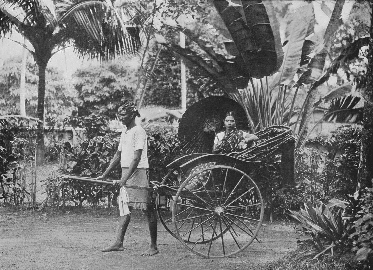 Tamil Dame in Rickshaw door Alfred William Amandus Plate