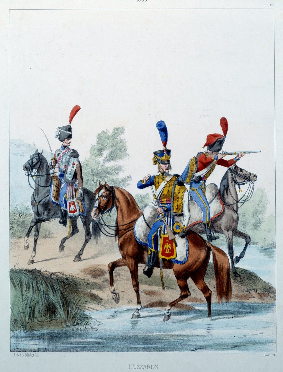 Napoleontisch Leger: Hussaren. Gravure door Alfred De Marbot (19e eeuw) 1806 door Alfred de (after) Marbot
