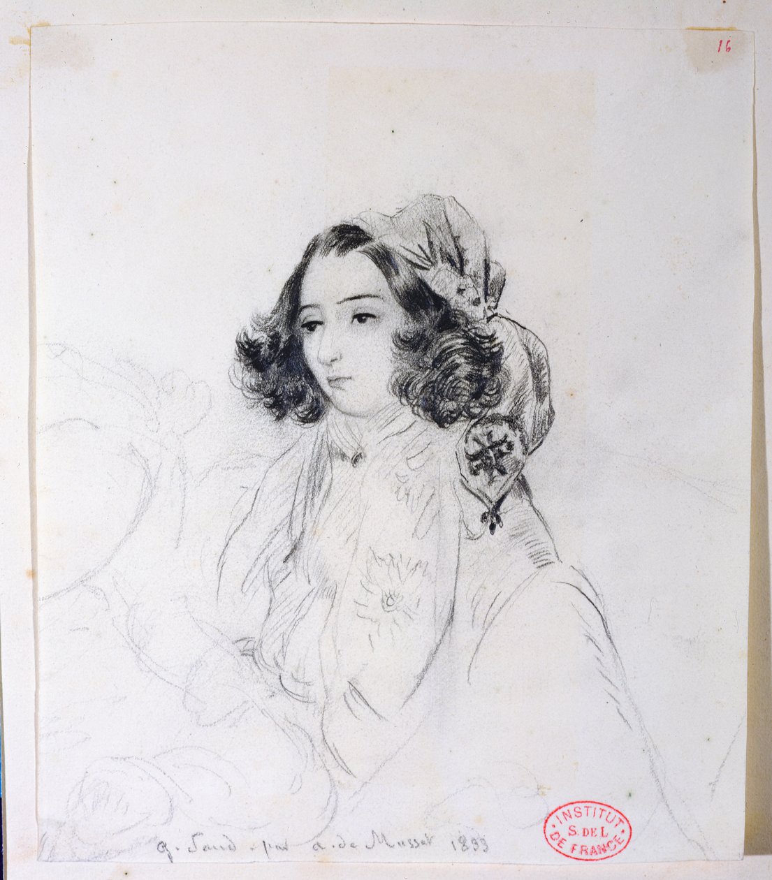 George Sand (1804-76) met hoofddoek, 1833 door Alfred de Musset