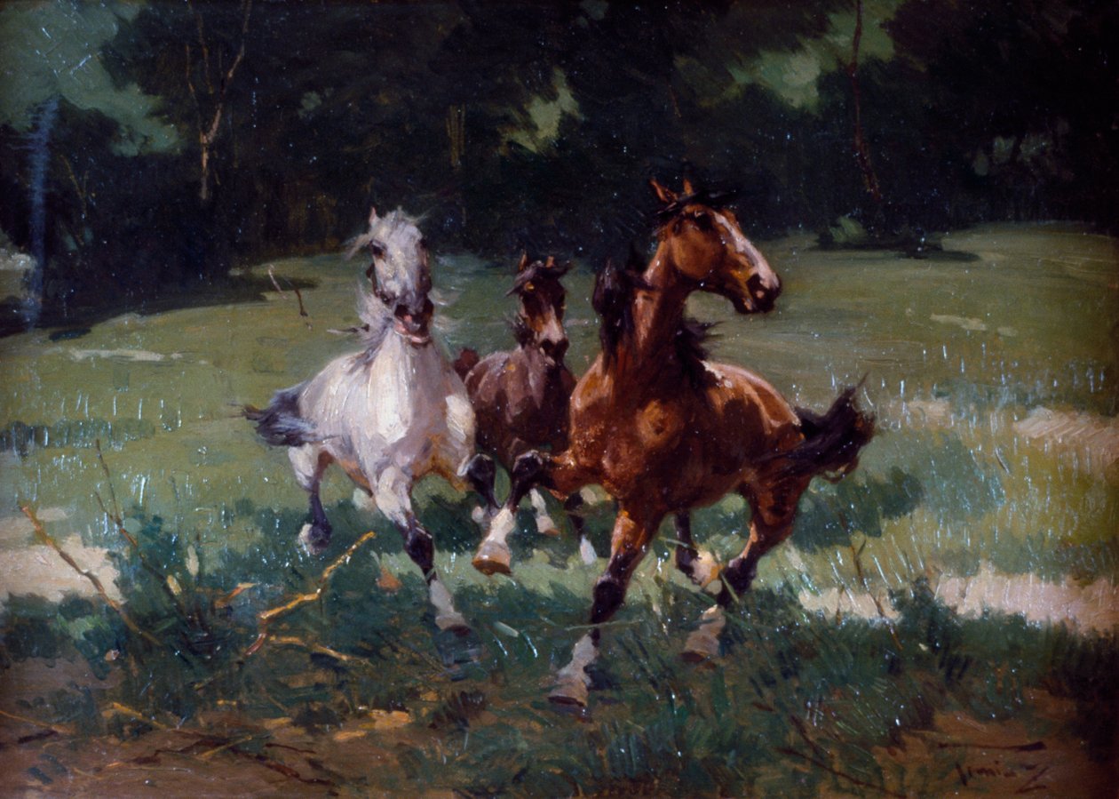 Rennende paarden, schilderij door Alfredo Tominz door Alfredo Tominz