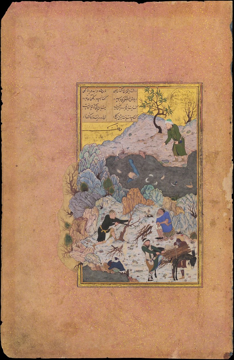 De anekdote van de man die in het water viel, Folio 44r uit een... gedateerd A.H. 892A.D. 1487 door Ali Mashhadi