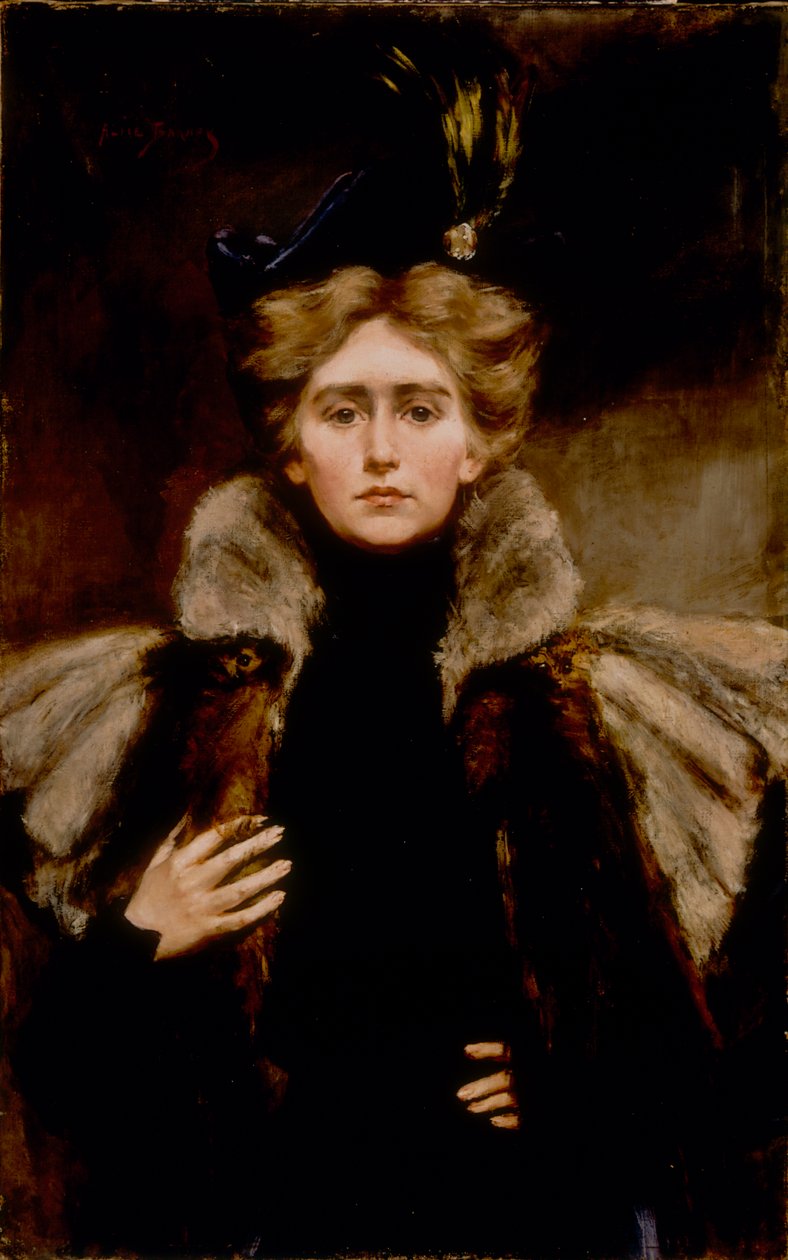 Natalie in bontcape, 1897 door Alice Pike Barney