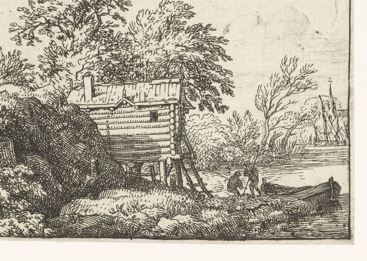 Landschap met vissershut door Allaert van Everdingen