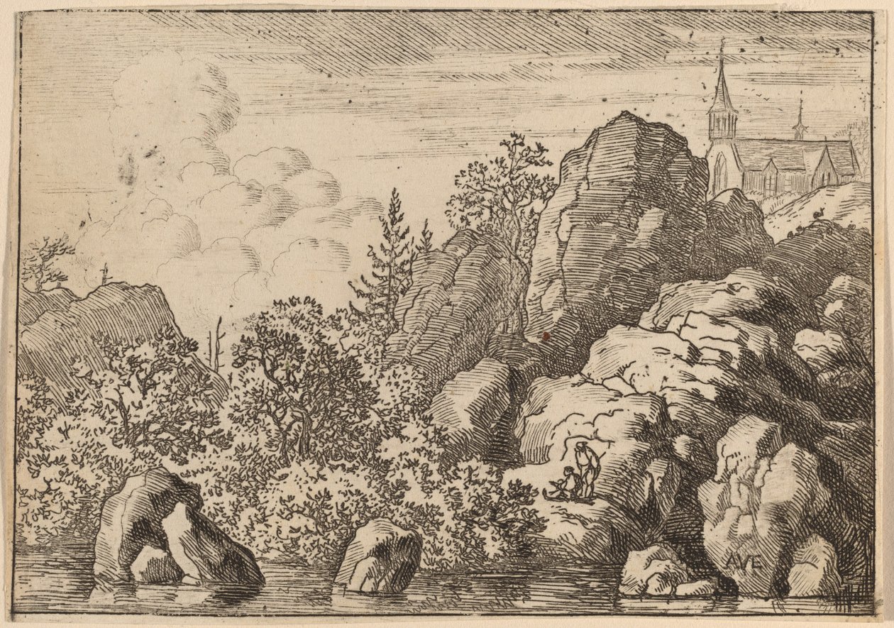 Kerk op een heuvel, waarschijnlijk ca. 1645-1656 door Allart van Everdingen