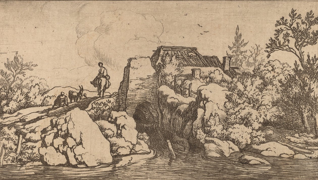 Ruiter op een Stenen Brug, waarschijnlijk ca. 1645-1656 door Allart van Everdingen