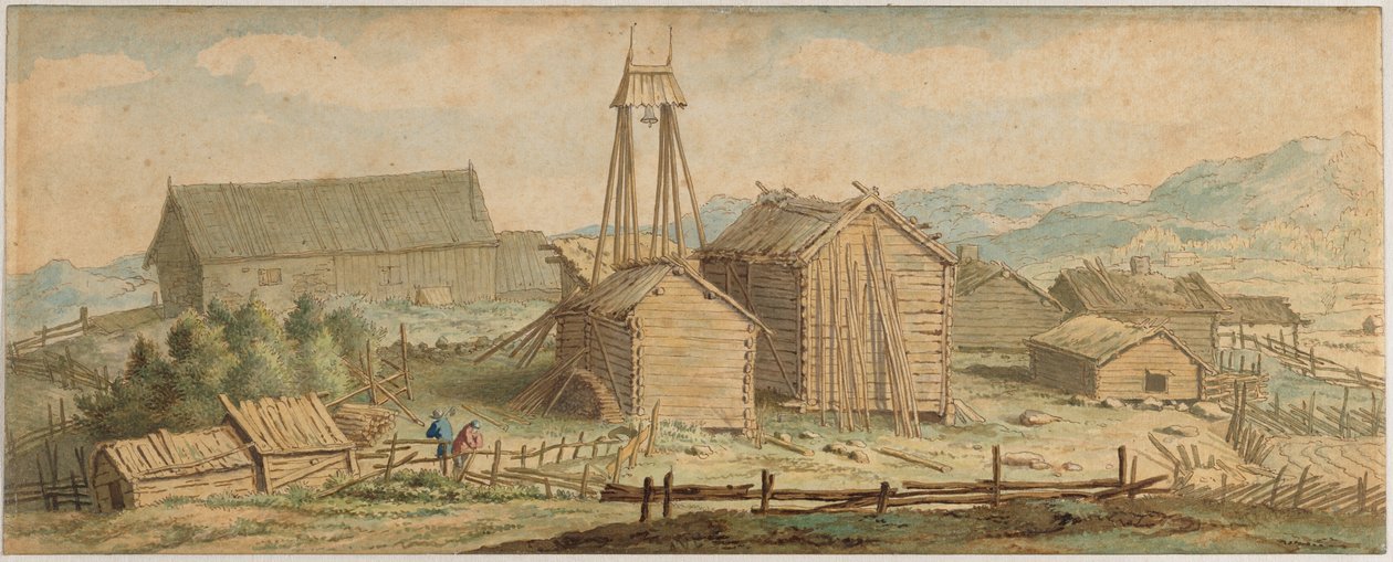 Noors landschap met een houtopslagplaats door Allart van Everdingen