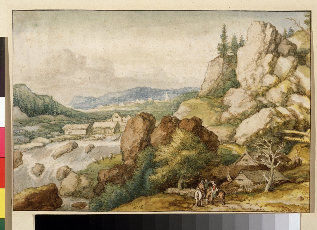 Landschap met drie ruiters door Allart van Everdingen