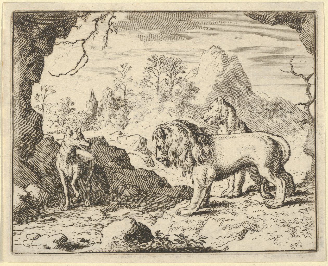 Renard Overtuigt de Leeuw en Leeuwin van het Vinden van een Schat die Zijn Vader van Hen Stal..., 1650-75 door Allart van Everdingen