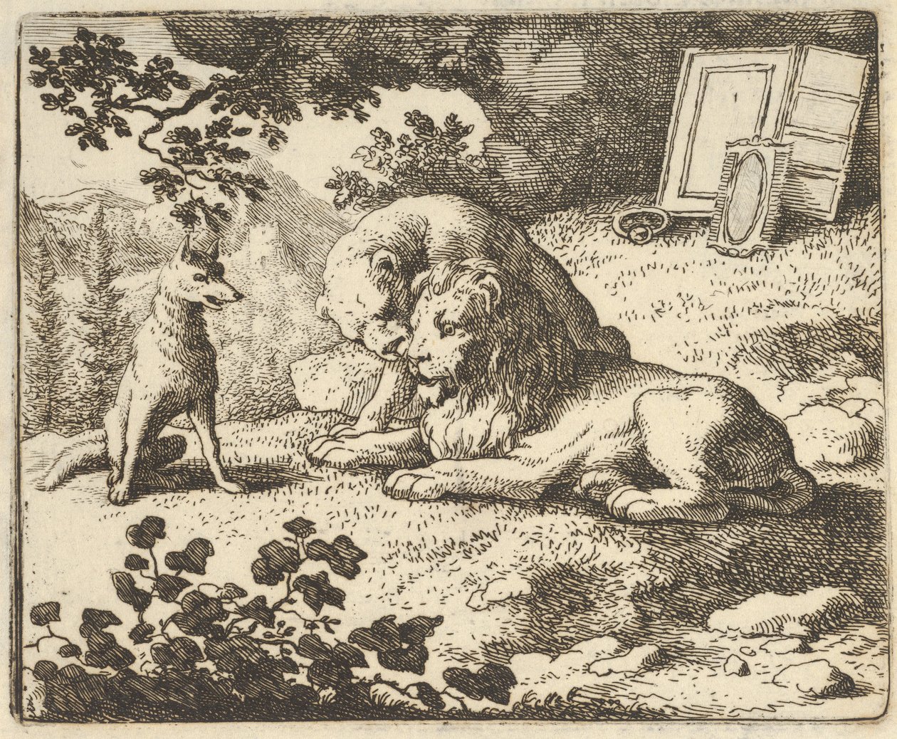 Renard Liegt dat hij de Ram Verschillende Kostbare Objecten Gaf die voor de Leeuw Waren..., 1650-75 door Allart van Everdingen