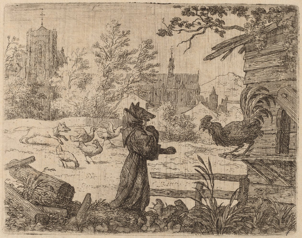 Reinaert vermomd als monnik, waarschijnlijk c. 1645-1656 door Allart van Everdingen