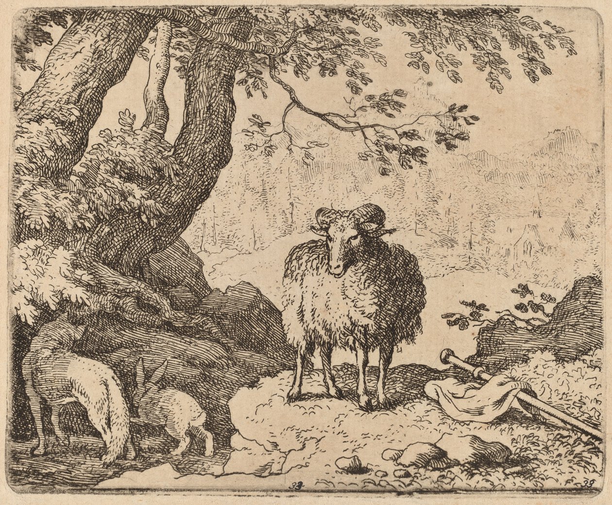 Reinaert keert terug naar huis, vergezeld door de ram en het konijn door Allart van Everdingen