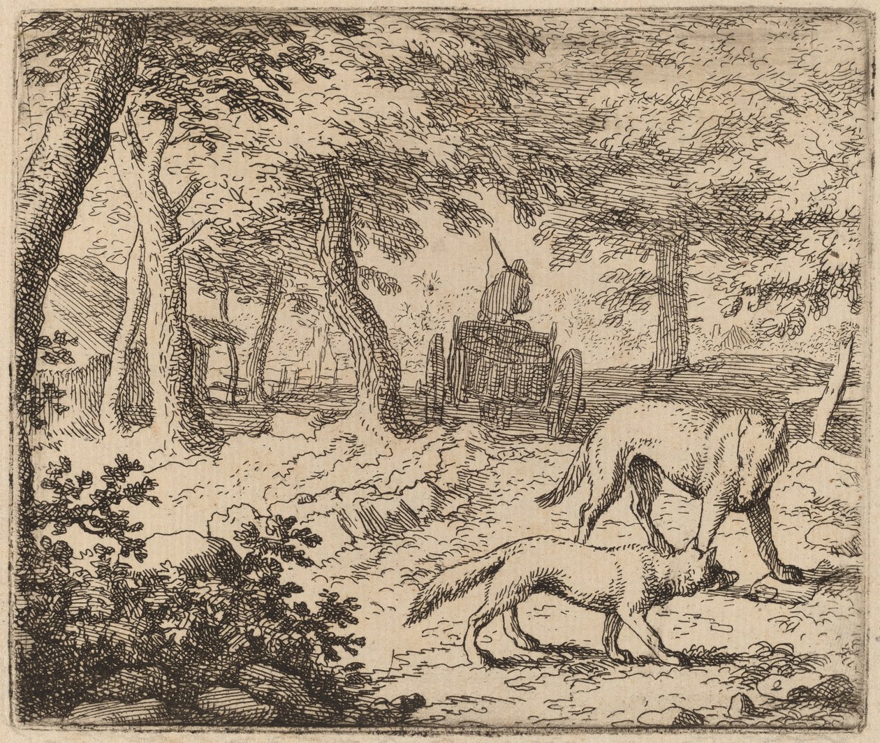 Reinaert en de Wolf voor de Viswagen, waarschijnlijk ca. 1645-1656 door Allart van Everdingen
