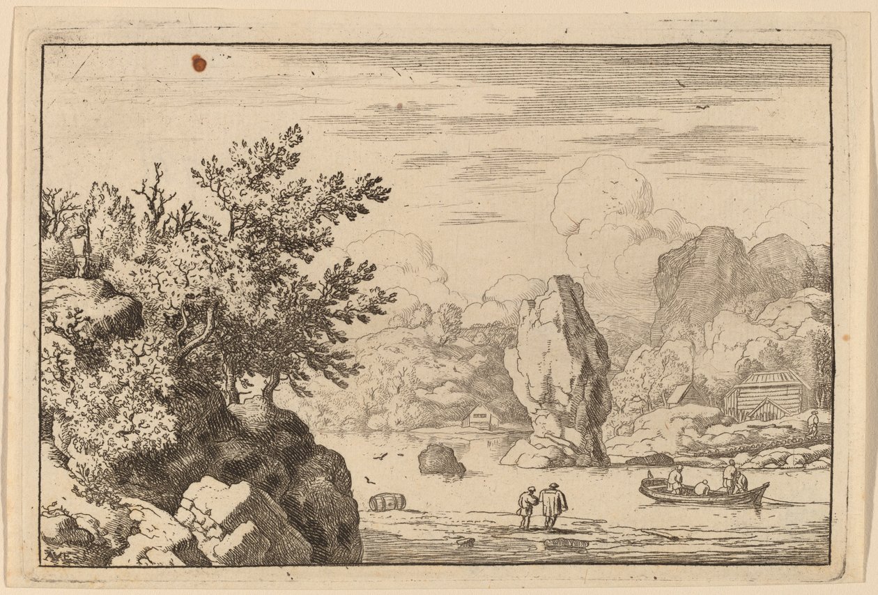Rots in het midden van een rivier door Allart van Everdingen