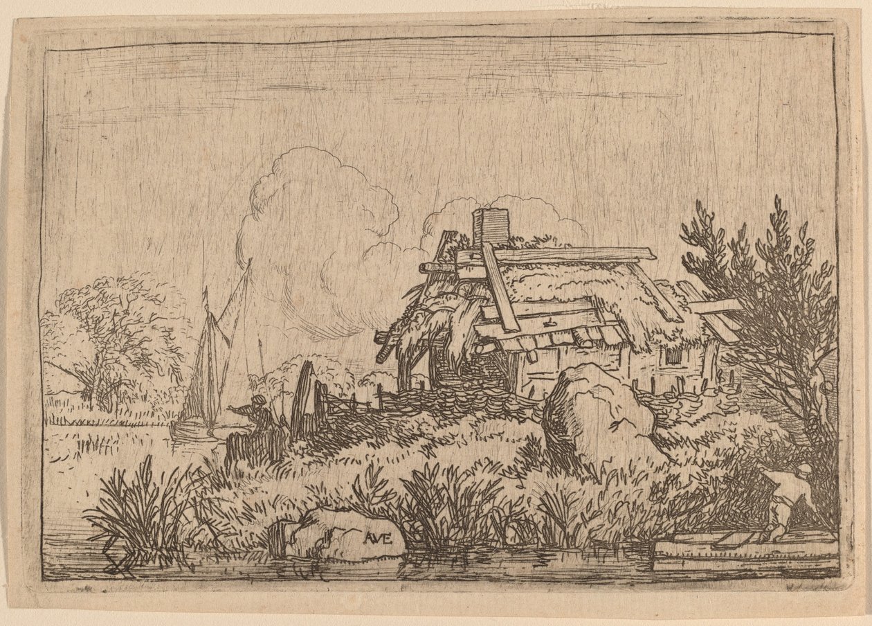 Vervallen Huisje, Omgeven door Water door Allart van Everdingen