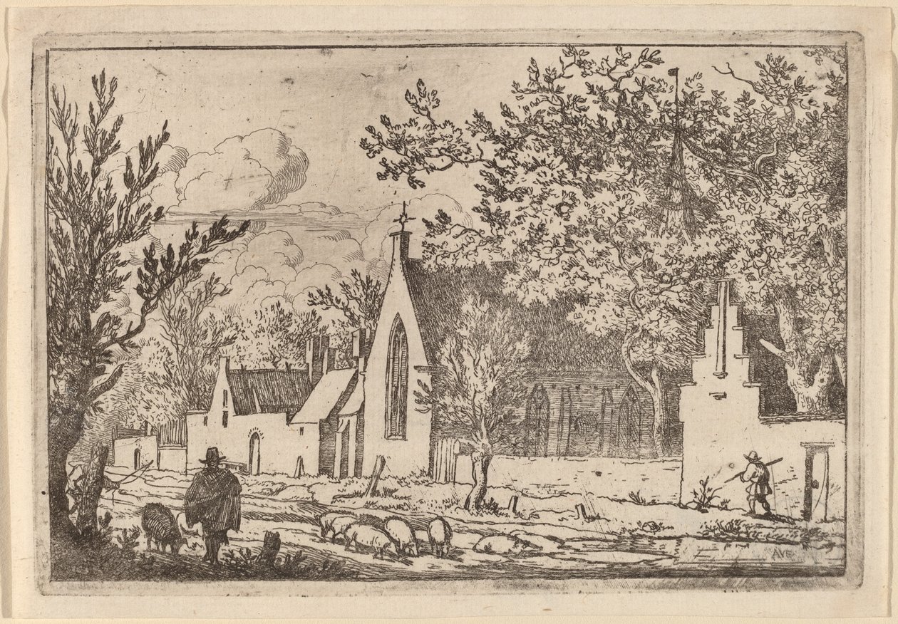Varkenshoeder bij een Kapel door Allart van Everdingen