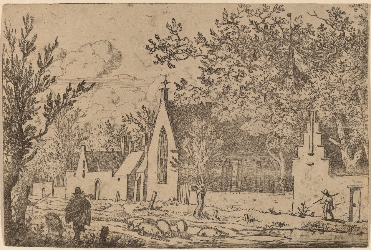 Varkenshoeder bij een Kapel, waarschijnlijk c. 1645-1656 door Allart van Everdingen