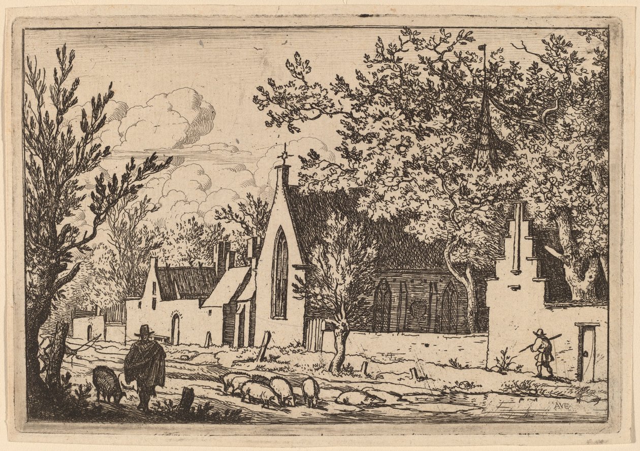 Varkenshoeder bij een kapel, waarschijnlijk ca. 1645-1656 door Allart van Everdingen