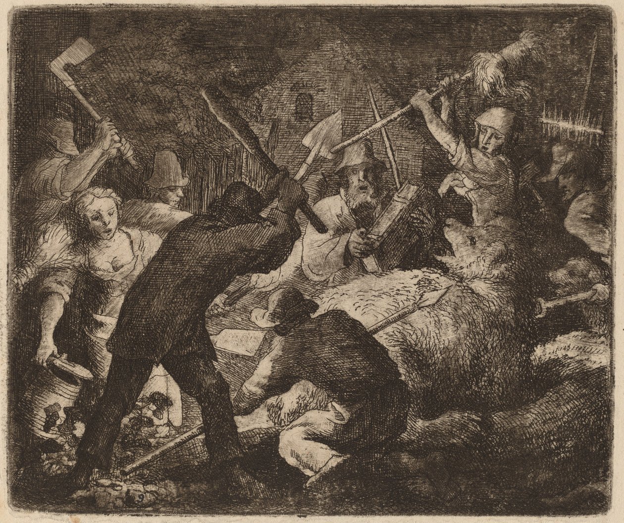 De Beer Aangevallen door de Boeren, waarschijnlijk ca. 1645-1656 door Allart van Everdingen