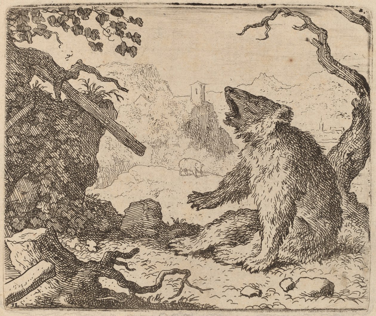 De beer als boodschapper gestuurd, waarschijnlijk ca. 1645-1656 door Allart van Everdingen