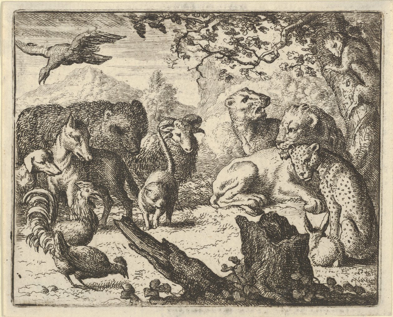 De Leeuw Kondigt een Duurzame Vrede aan de Dieren die Hem Omringen aan door Allart van Everdingen