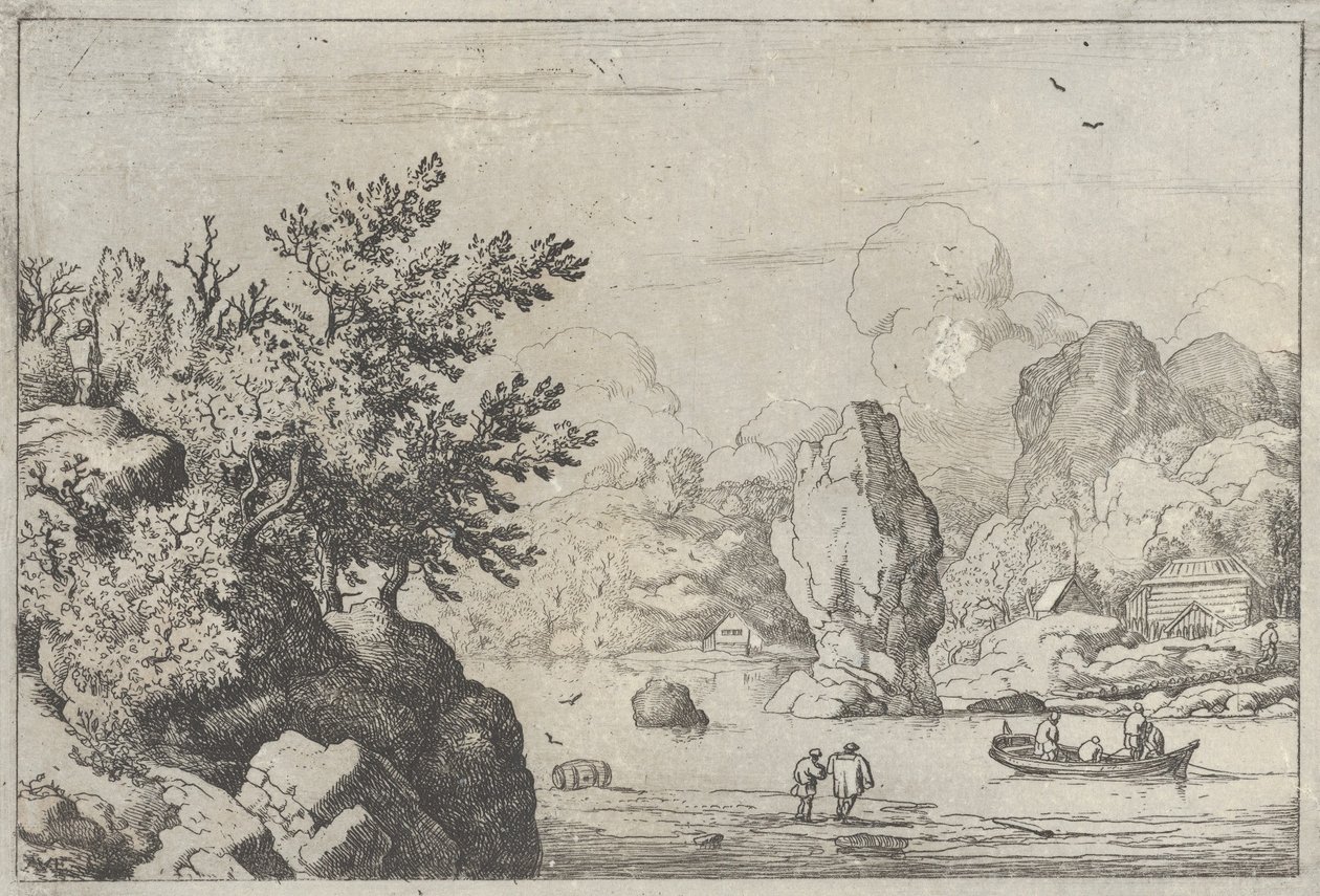 De rots in het midden van de rivier door Allart van Everdingen