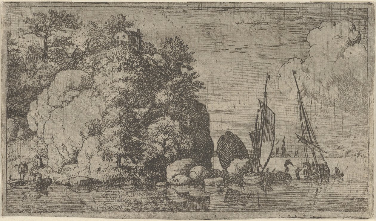 De twee boten op de rivier, 17e eeuw door Allart van Everdingen
