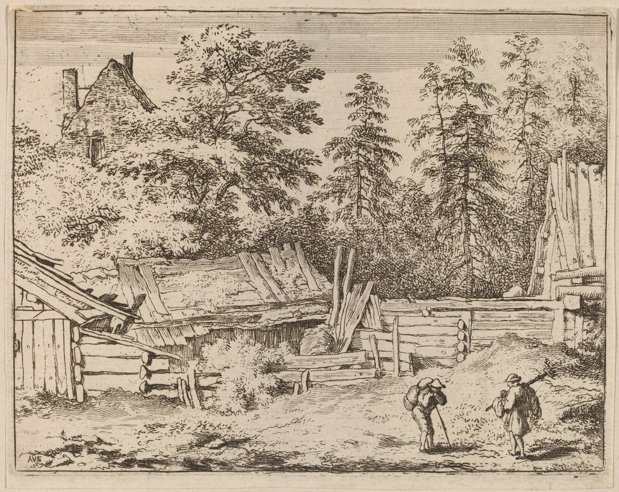 Drie huisjes door Allart van Everdingen