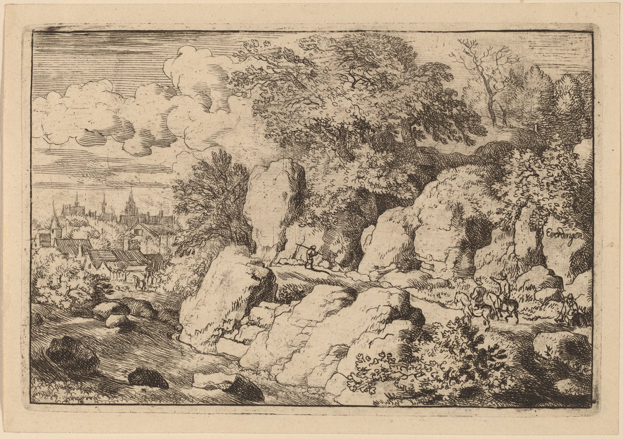 Twee ruiters op een rotsachtig pad, waarschijnlijk ca. 1645-1656 door Allart van Everdingen
