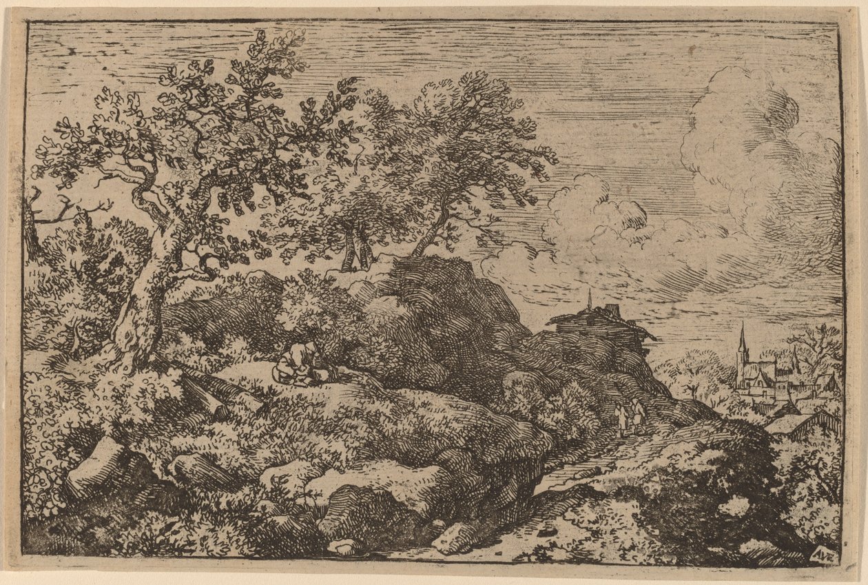 Twee Boeren Zittend op een Heuvel, waarschijnlijk ca. 1645-1656 door Allart van Everdingen