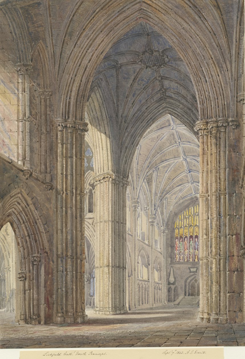 Interieur van de kathedraal van Lichfield - Noord Transept: aquarel door Allen Edward Everitt