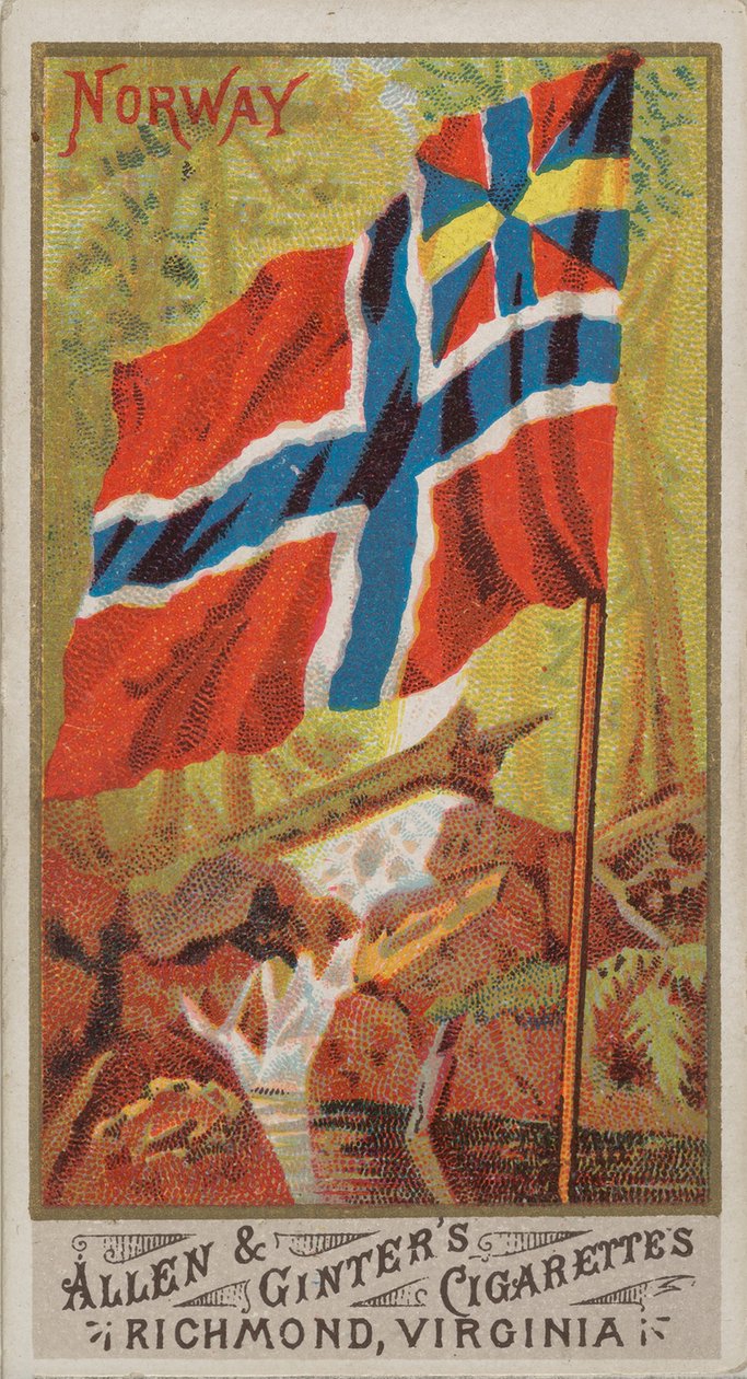 Noorwegen, uit Vlaggen van Alle Naties, Serie 1 N9 voor Allen & Ginter Sigarettenmerken, 1887 door Allen and Ginter