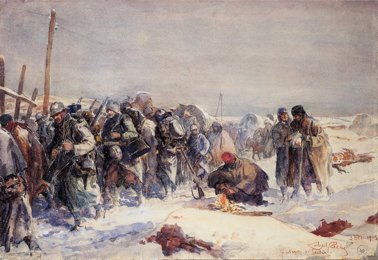 Het terugtrekken van het Oostenrijks-Hongaarse leger van het Servische front, 3 december door Almery Lobel Riche