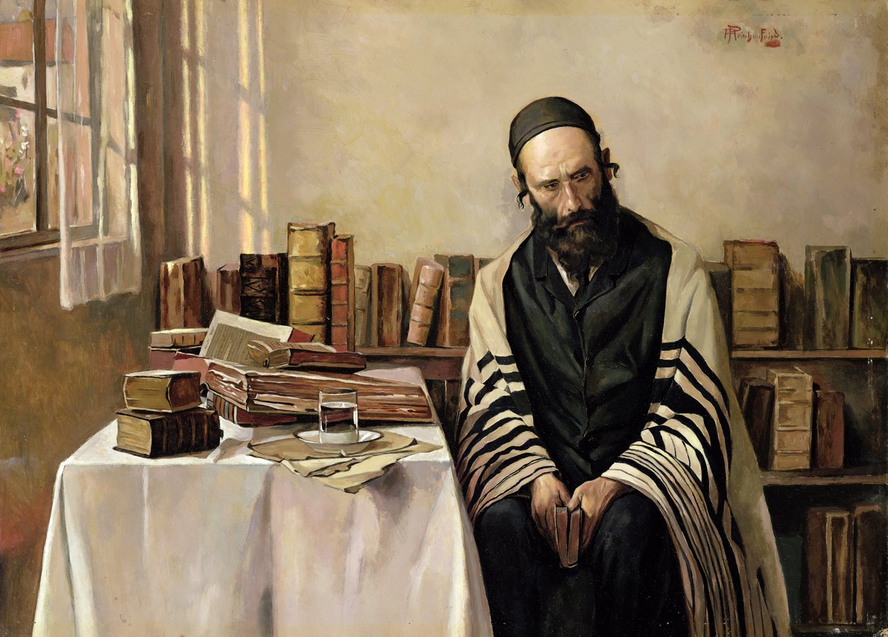 Een rabbi in zijn studeerkamer door Alois Heinrich Priechenfried