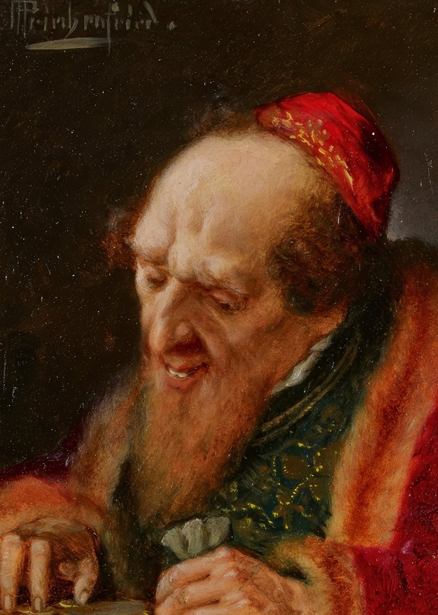Handelaar die geld telt door Alois Heinrich Priechenfried