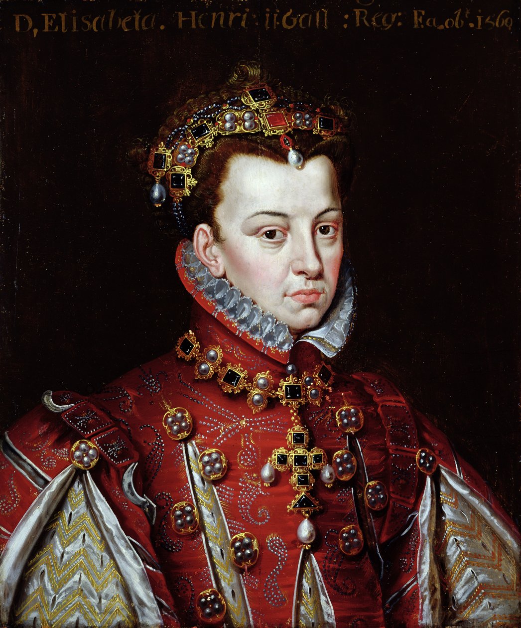 Portret van Elizabeth de Valois, Koningin van Spanje door Alonso (studio of) Sanchez Coello