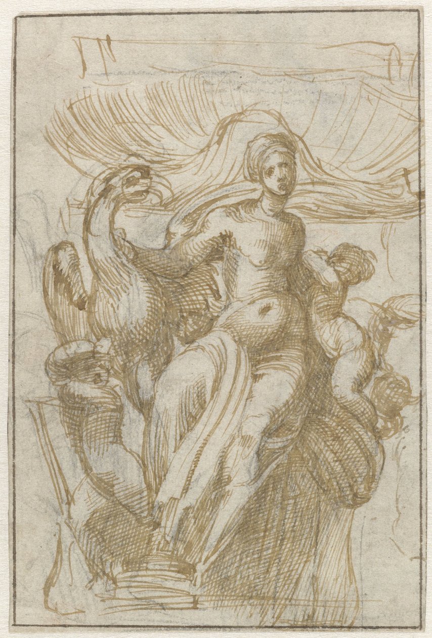 Leda of Venus (?) met vogel en putti voor een schelp door Alonso Berruguete