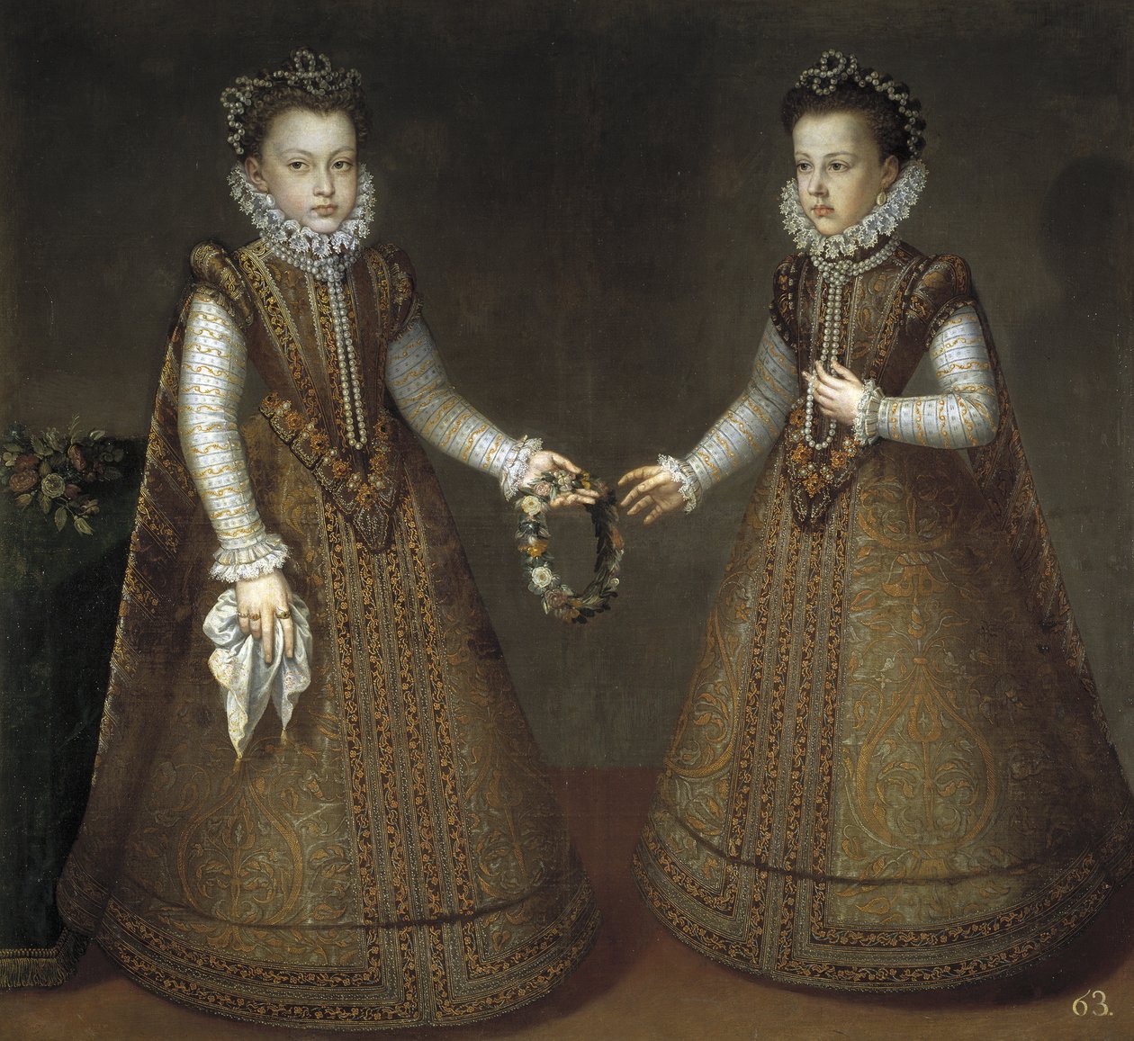 De Infantas Isabel Clara Eugenia en Catherine Michelle van Spanje, ca. 1575 door Alonso Sánchez Coello