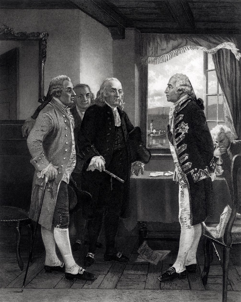 De vredesconferentie op Staten Island, ontmoeting tussen Lord Howe en de commissie van het congres, 11 september 1776 door Alonzo Chappel
