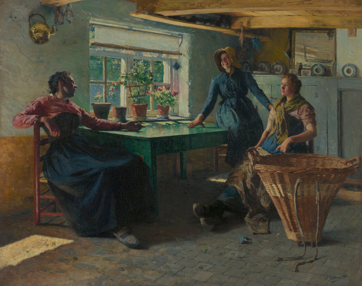 Dutch: Interieur met vissersvrouwen door Alois Boudry