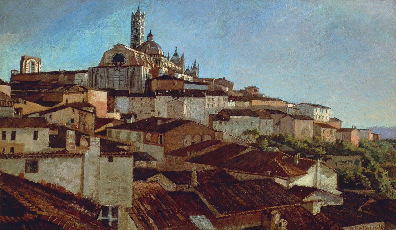 Siena, door Alfonso Hollaender, olieverf op doek op karton, 31x51,5 cm door Alphons Hollaender