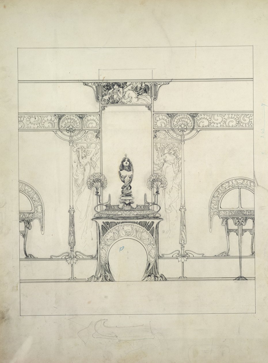 Ontwerp voor de decoratie van de Fouquet juweliers, 6 rue Royale, Parijs door Alphonse Mucha