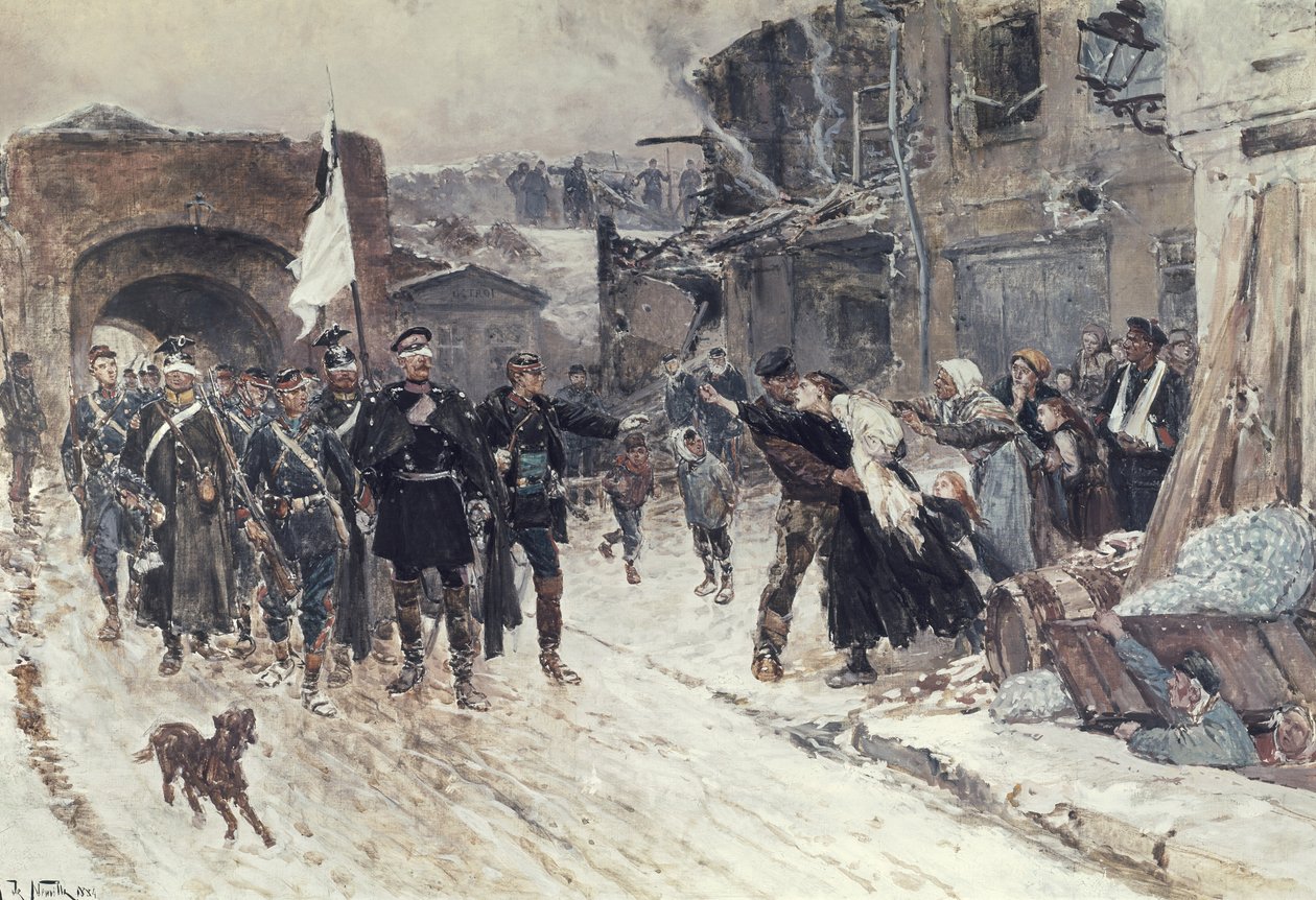 De Intocht in Belfort van de Duitse Commandant met de Vlag van Wapenstilstand, 4 november 1870 door Alphonse Marie de Neuville