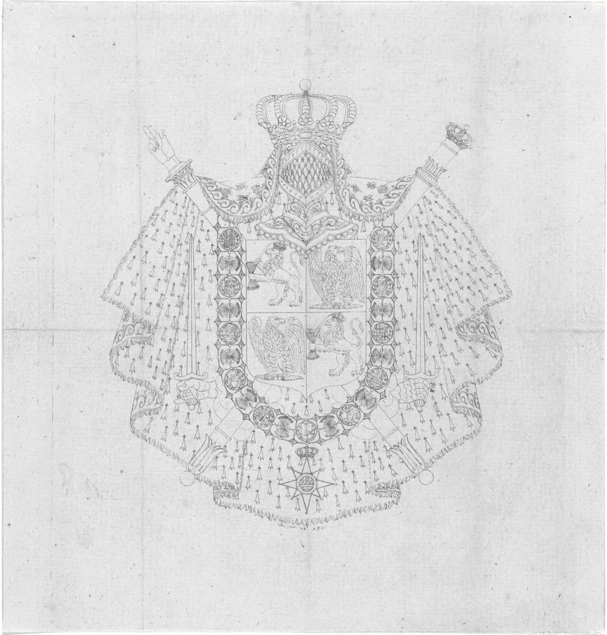 Ontwerp van het wapen van Lodewijk Napoleon als heerser over het koninkrijk Holland door Alphonse Pierre Giraud