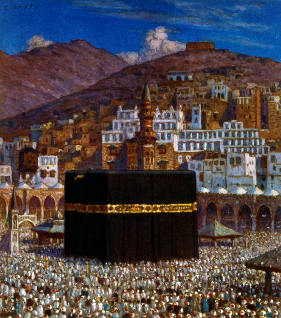 Illustratie van moslimpelgrims bij de Kabbah in Mekka door Alphonse Etienne Dinet